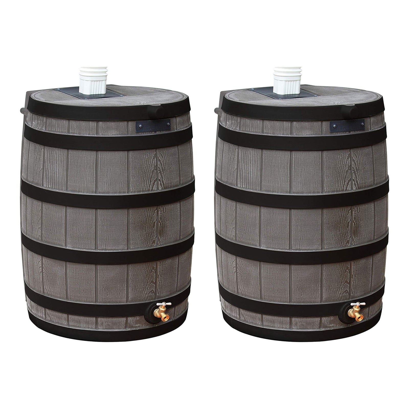 Good Ideas Rain Wizard Wood Rain Water Barrel with Darkened Ribs, Oak, (2 Pack) - VMInnovations