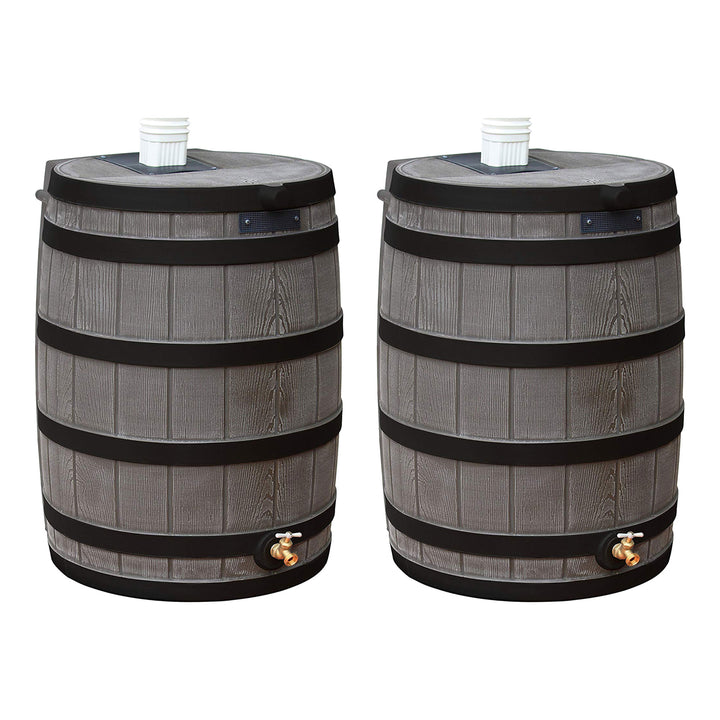 Good Ideas Rain Wizard Wood Rain Water Barrel with Darkened Ribs, Oak, (2 Pack) - VMInnovations