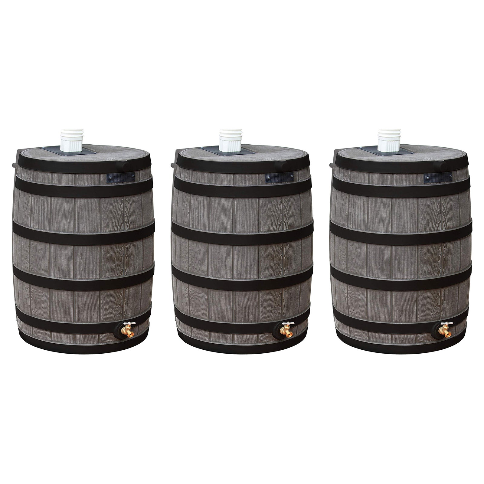 Good Ideas Rain Wizard Wood Rain Water Barrel with Darkened Ribs, Oak, (3 Pack) - VMInnovations