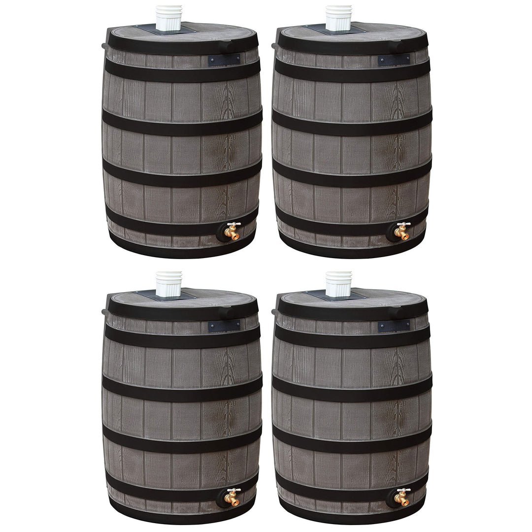 Good Ideas Rain Wizard Wood Rain Water Barrel with Darkened Ribs, Oak, (4 Pack) - VMInnovations