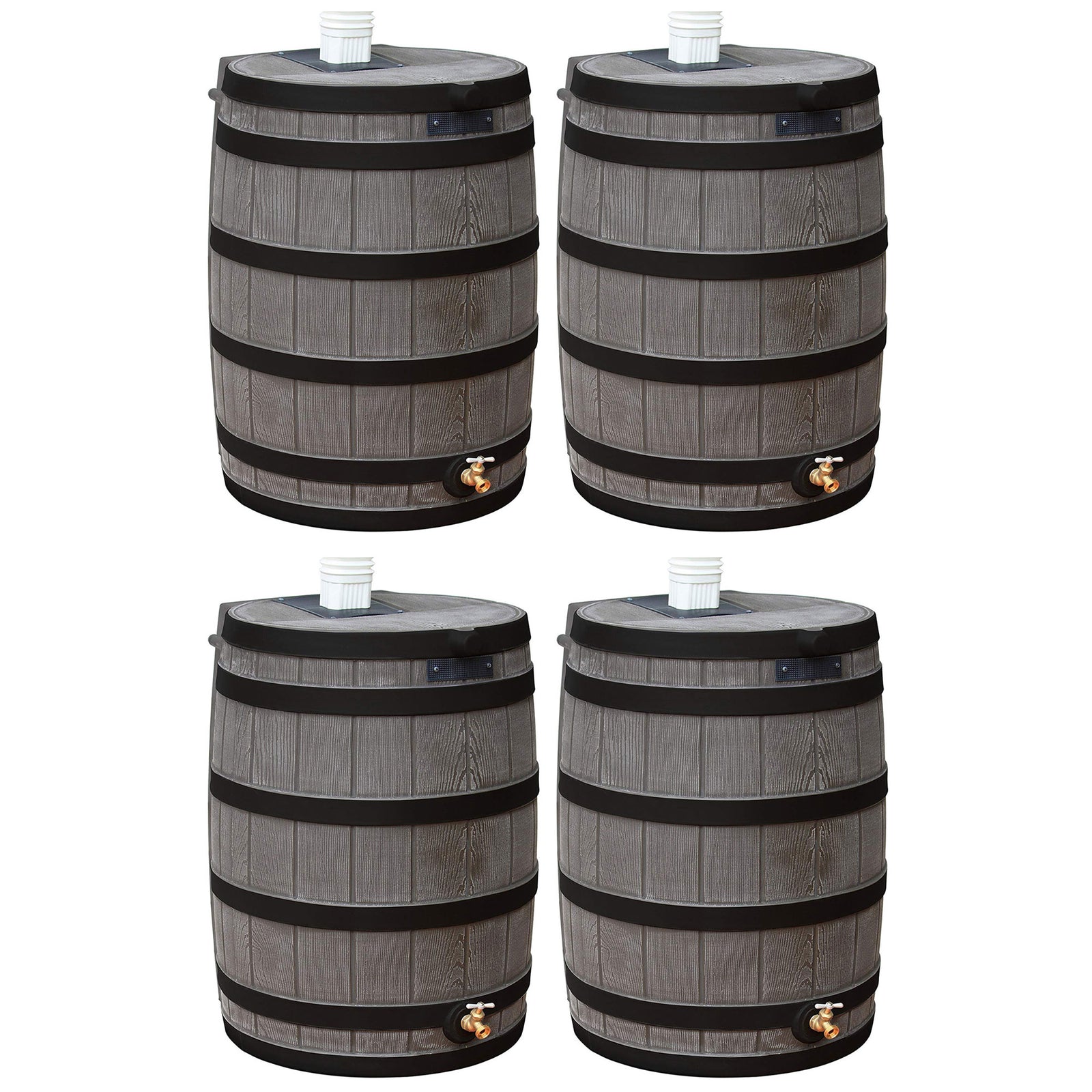 Good Ideas Rain Wizard Wood Rain Water Barrel with Darkened Ribs, Oak, (4 Pack) - VMInnovations