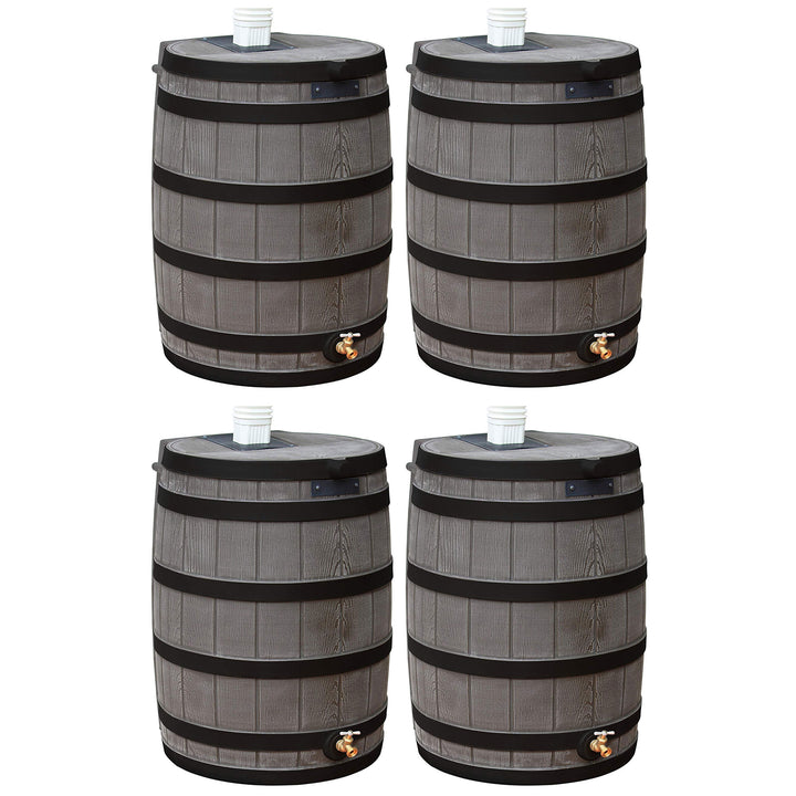 Good Ideas Rain Wizard Wood Rain Water Barrel with Darkened Ribs, Oak, (4 Pack) - VMInnovations