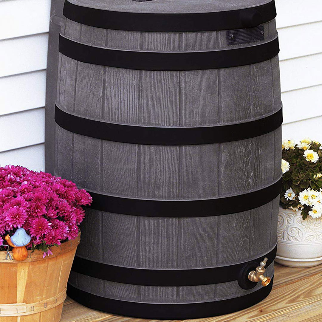 Good Ideas Rain Wizard Wood Rain Water Barrel with Darkened Ribs, Oak, (4 Pack) - VMInnovations