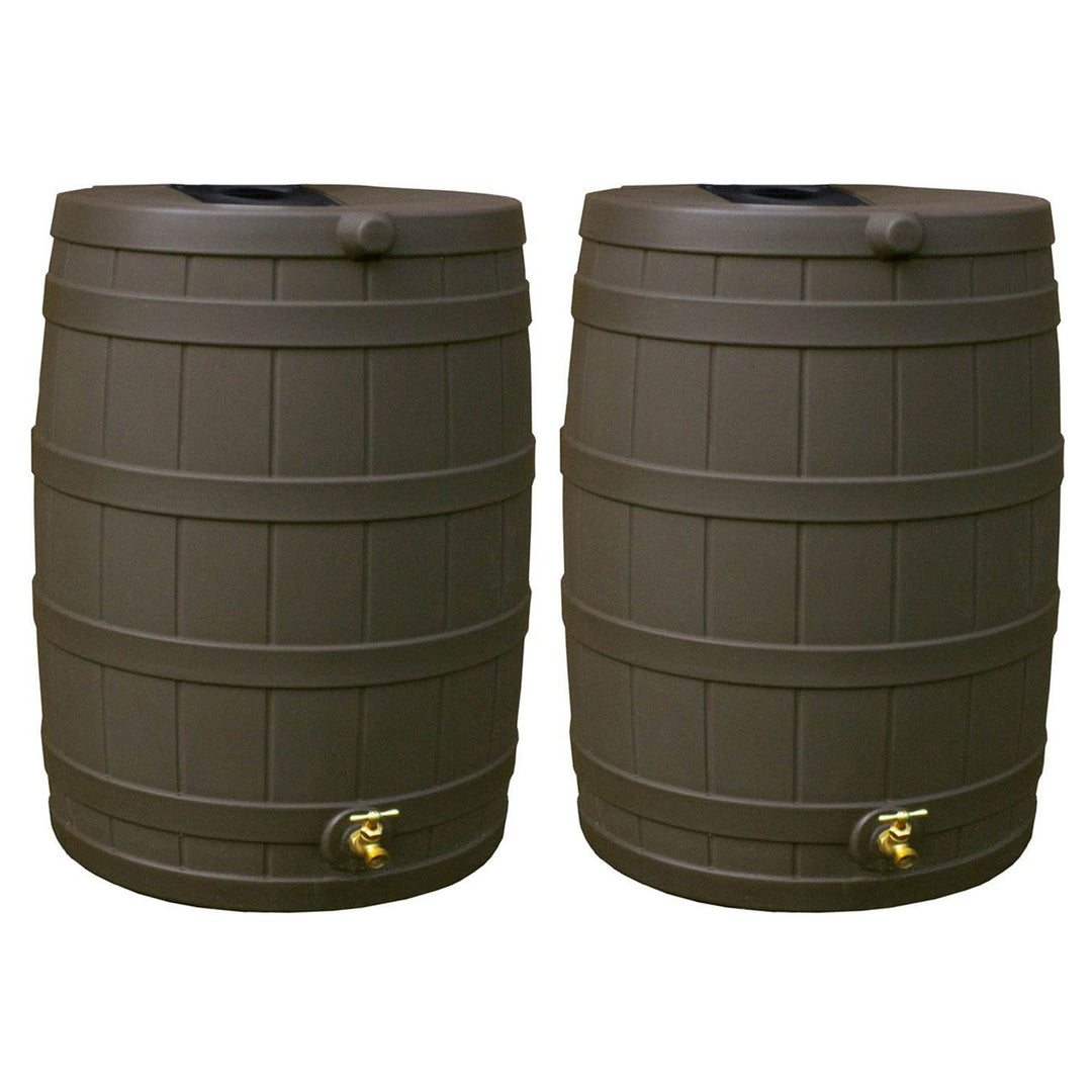Good Ideas Rain Wizard 40 Gallon Capacity Plastic Rain Barrel Drum, Oak (2 Pack) - VMInnovations