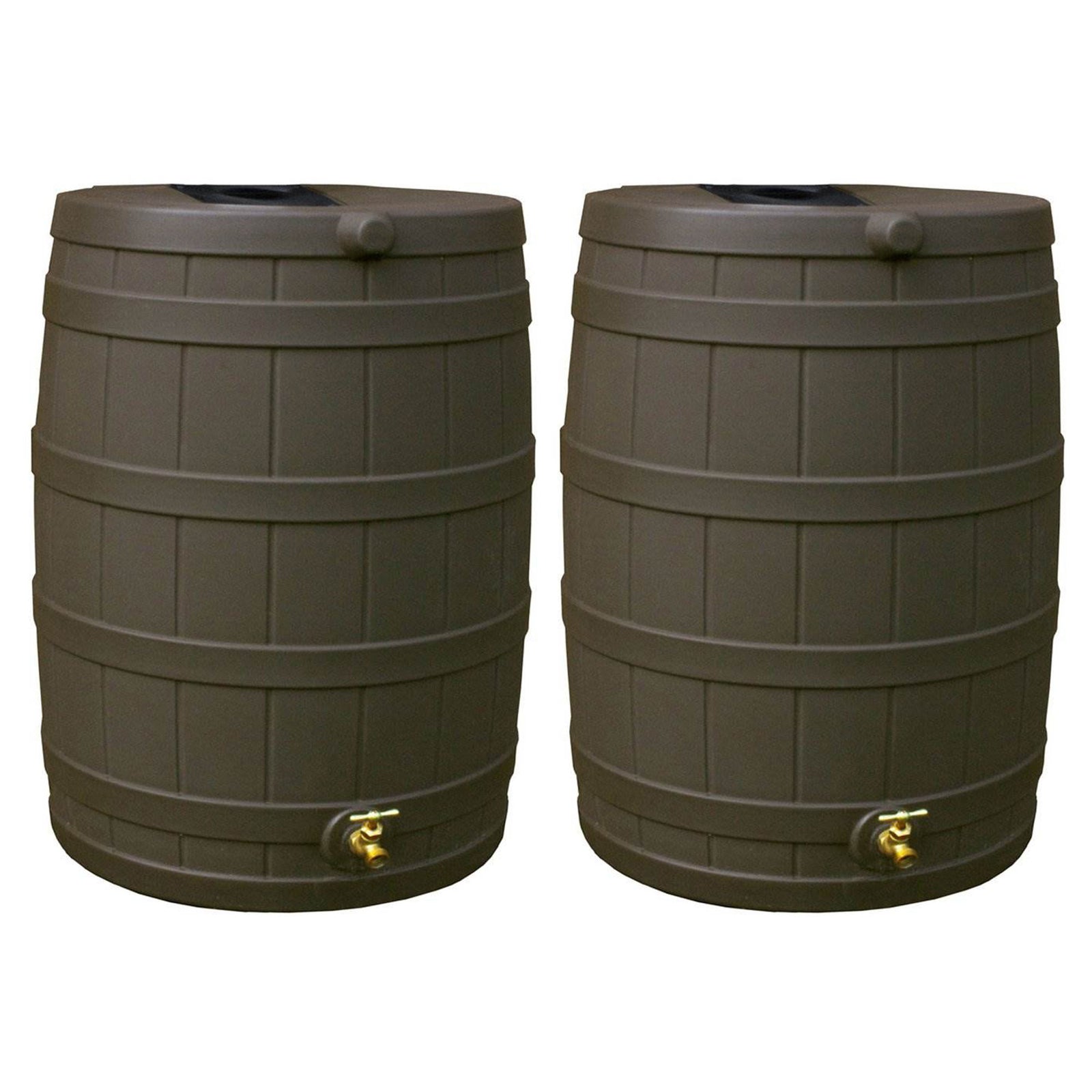Good Ideas Rain Wizard 40 Gallon Capacity Plastic Rain Barrel Drum, Oak (2 Pack) - VMInnovations