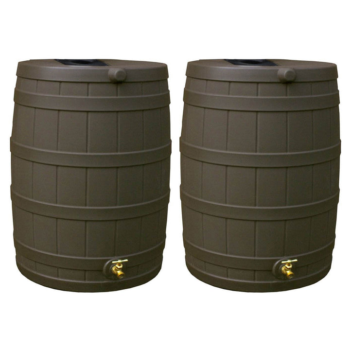 Good Ideas Rain Wizard 40 Gallon Capacity Plastic Rain Barrel Drum, Oak (2 Pack) - VMInnovations