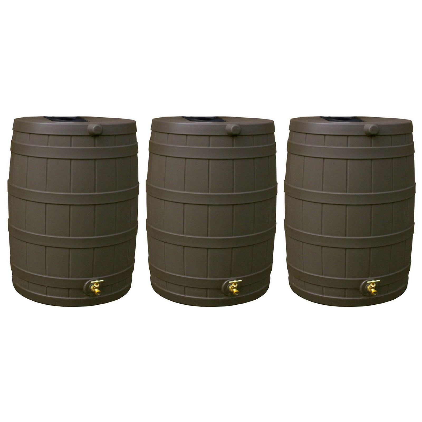 Good Ideas Rain Wizard 40 Gallon Capacity Plastic Rain Barrel Drum, Oak (3 Pack) - VMInnovations