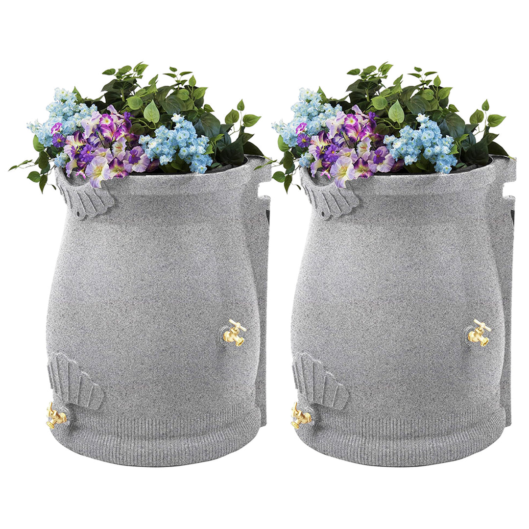 Good Ideas Rain Wizard 50 Gallon Plastic Rain Barrel Urn, Light Granite (2 Pack)
