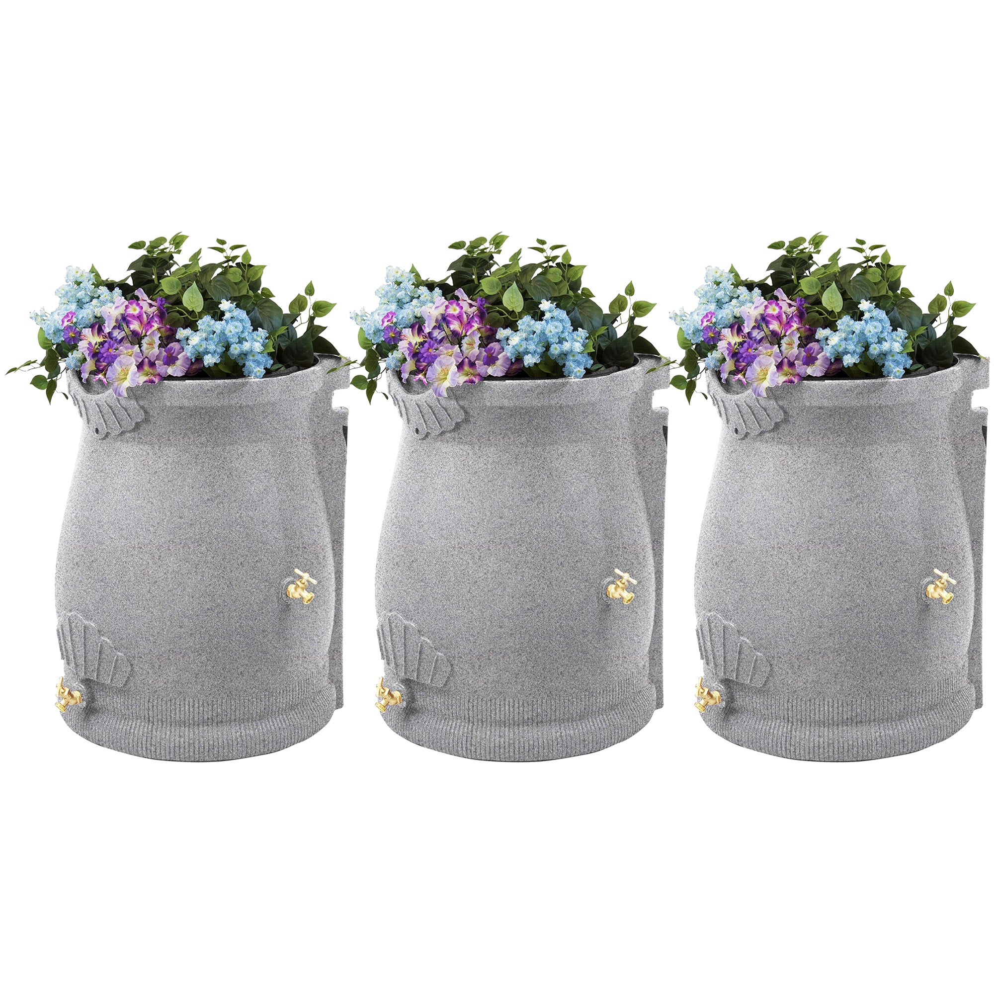 Good Ideas Rain Wizard 50 Gallon Plastic Rain Barrel Urn, Light Granite (3 Pack) - VMInnovations