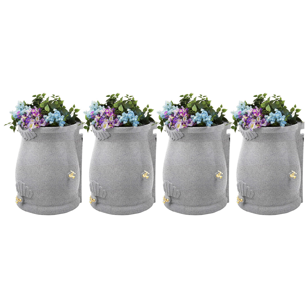 Good Ideas Rain Wizard 50 Gallon Plastic Rain Barrel Urn, Light Granite (4 Pack)