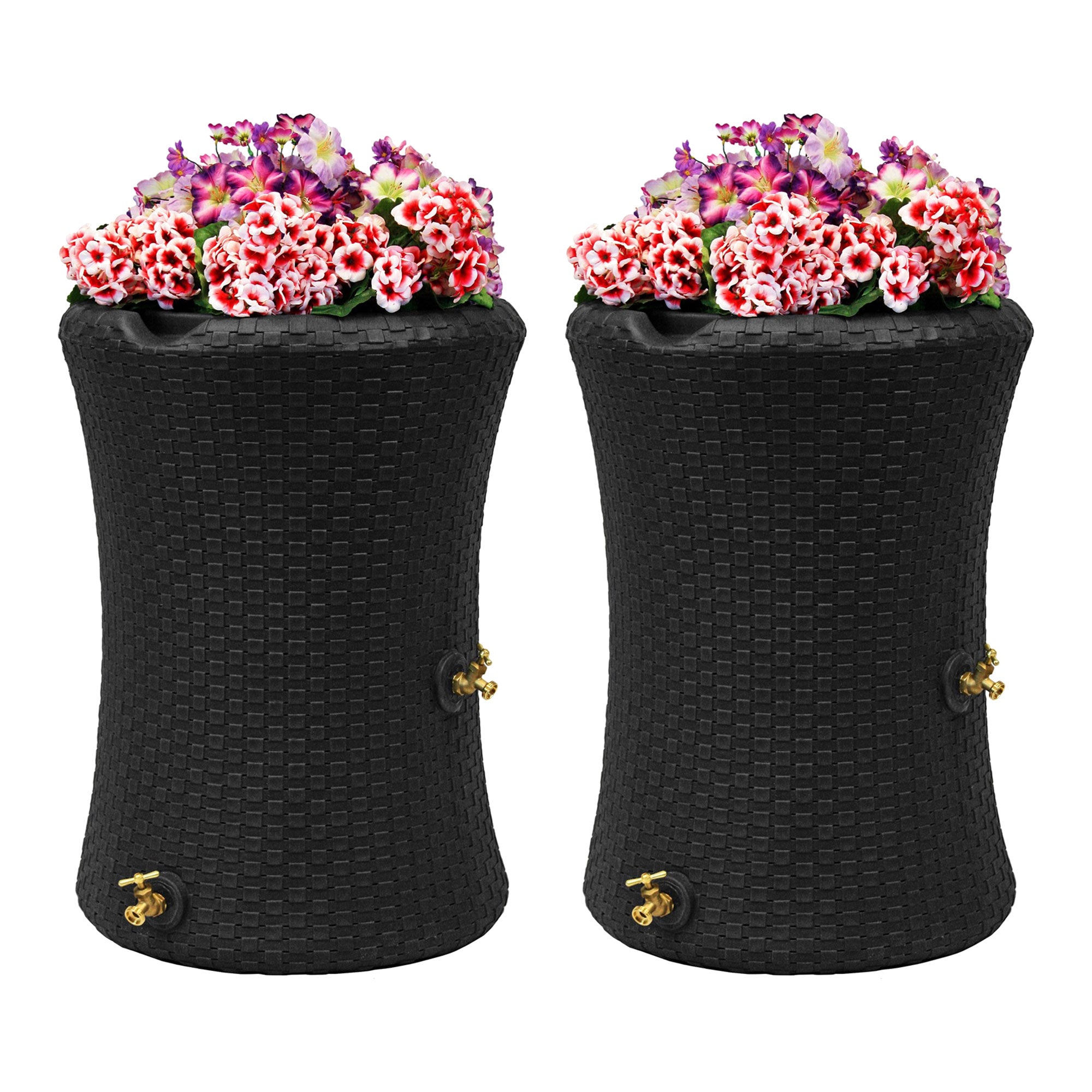 Good Ideas Impressions 50 Gal Nantucket Rain Barrel Planter, Black (2 Pack) - VMInnovations