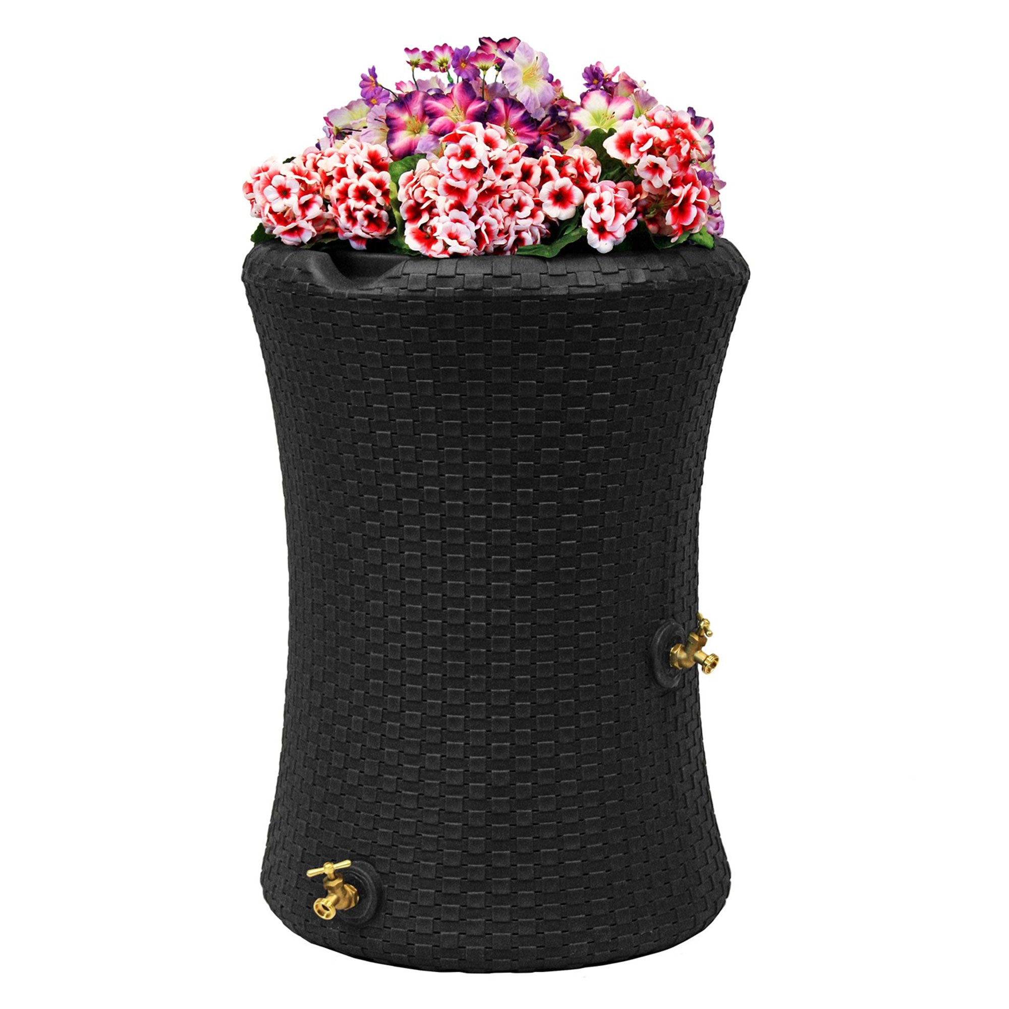 Good Ideas Impressions 50 Gal Nantucket Rain Barrel Planter, Black (2 Pack) - VMInnovations