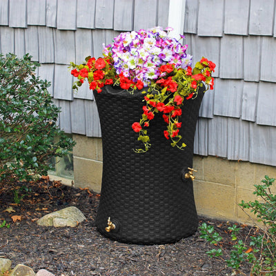 Good Ideas Impressions 50 Gal Nantucket Rain Barrel Planter, Black (2 Pack)