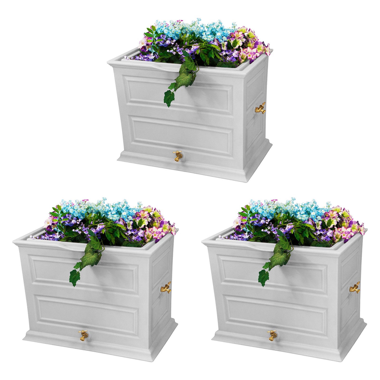Good Ideas Savannah 42 Gal Flatback Colonial Style Rain Barrel Planter (3 Pack) - VMInnovations