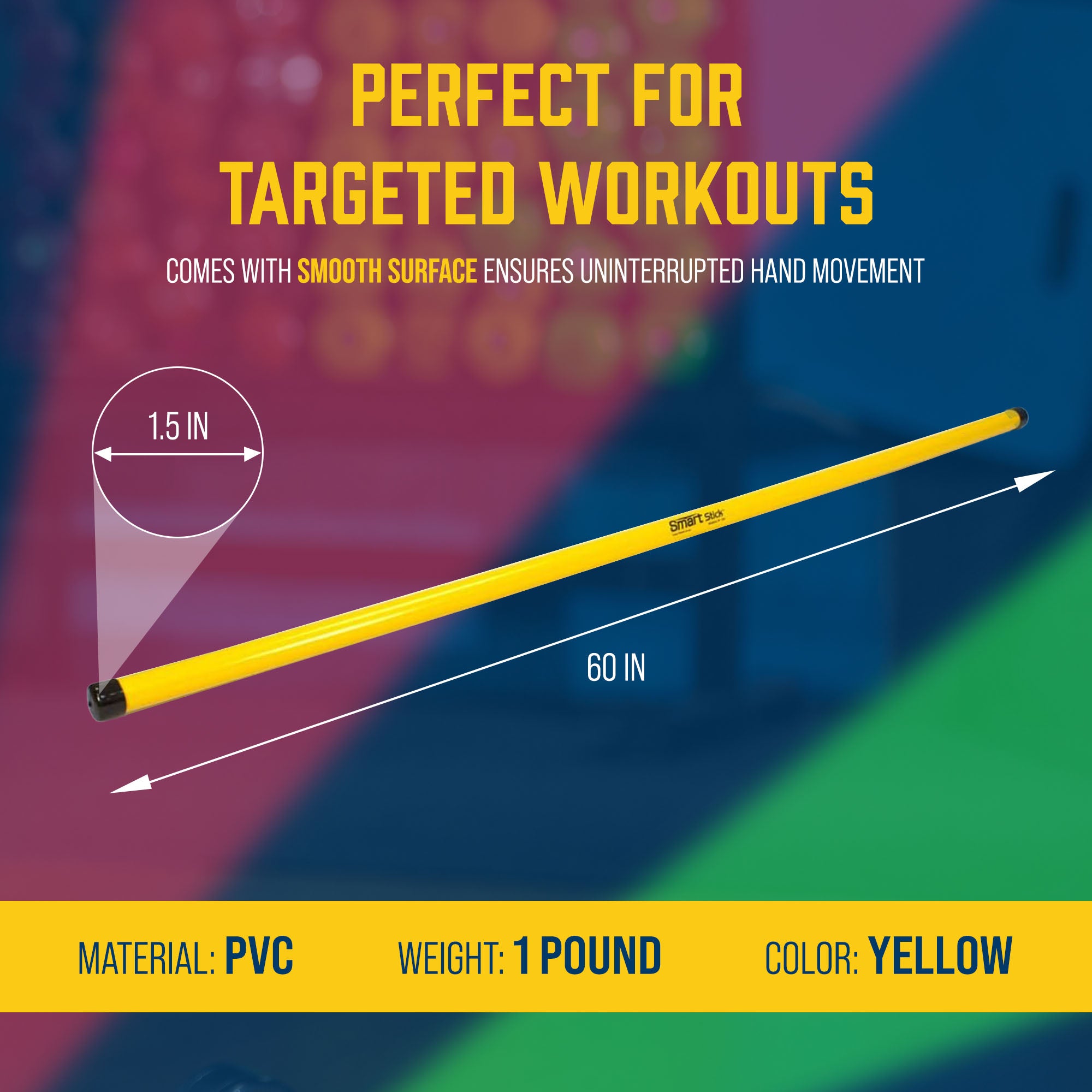 Prism Fitness Unweighted Smart Stick Exercise Equipment for Balance, Yellow - VMInnovations