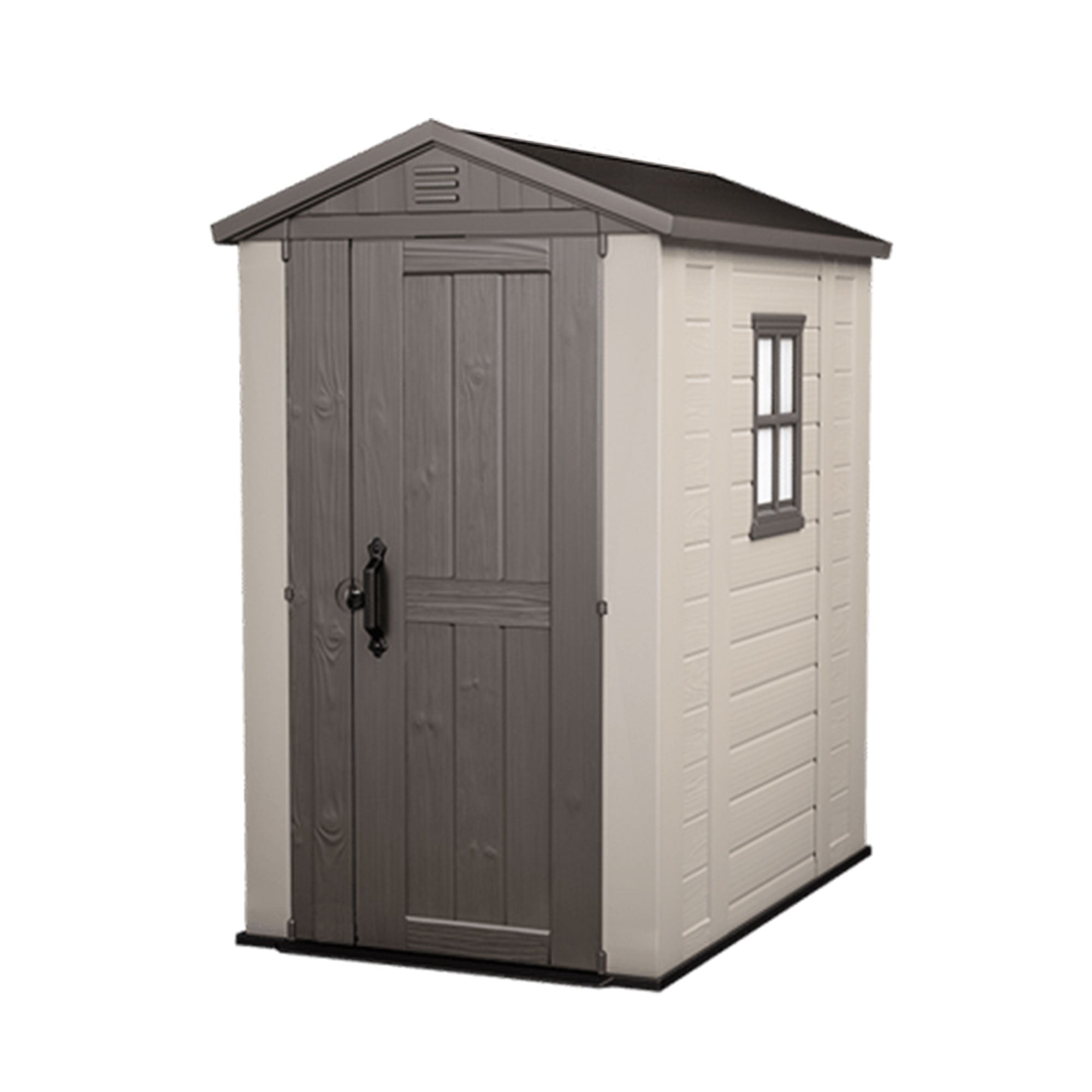 Keter Factor 4 x 6 Foot Outdoor Garden Tool Storage Shed with Window, Brown - VMInnovations