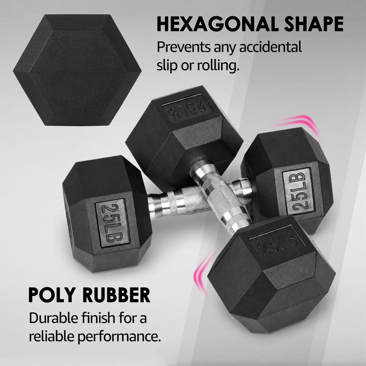 HolaHatha 10, 15, 25, 30 & 35 Lb Hexagonal Dumbbell Weight Set w/ Rack, Black