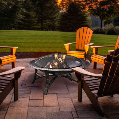Four Seasons Courtyard 35 Inch Round Wood Burning Fire Bowl w/ Fire Grate, Black
