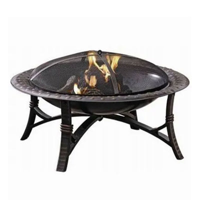 Four Seasons Courtyard 35 Inch Round Wood Burning Fire Bowl w/ Fire Grate, Black