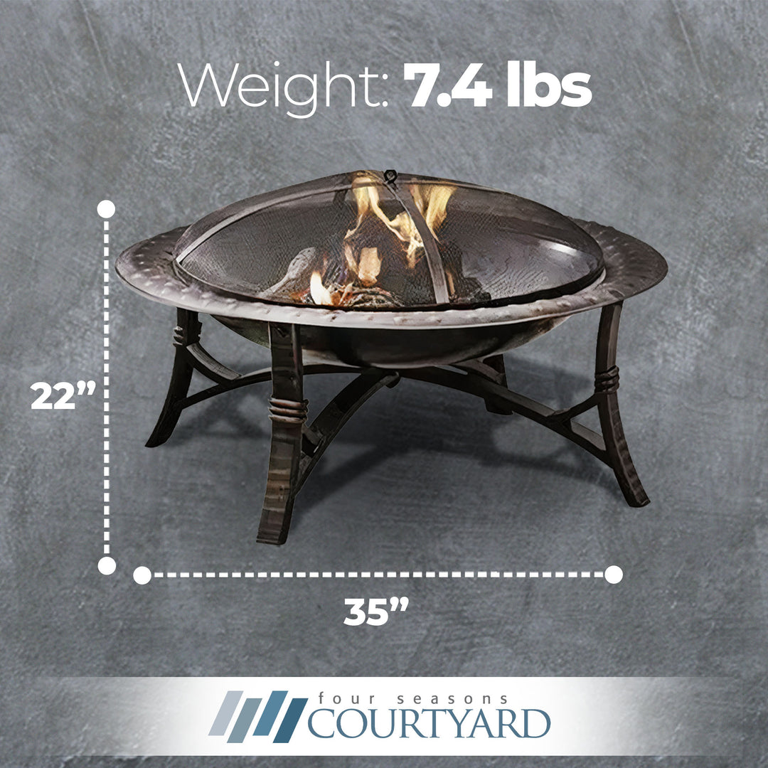 Four Seasons Courtyard 35 Inch Round Wood Burning Fire Bowl w/ Fire Grate, Black - VMInnovations