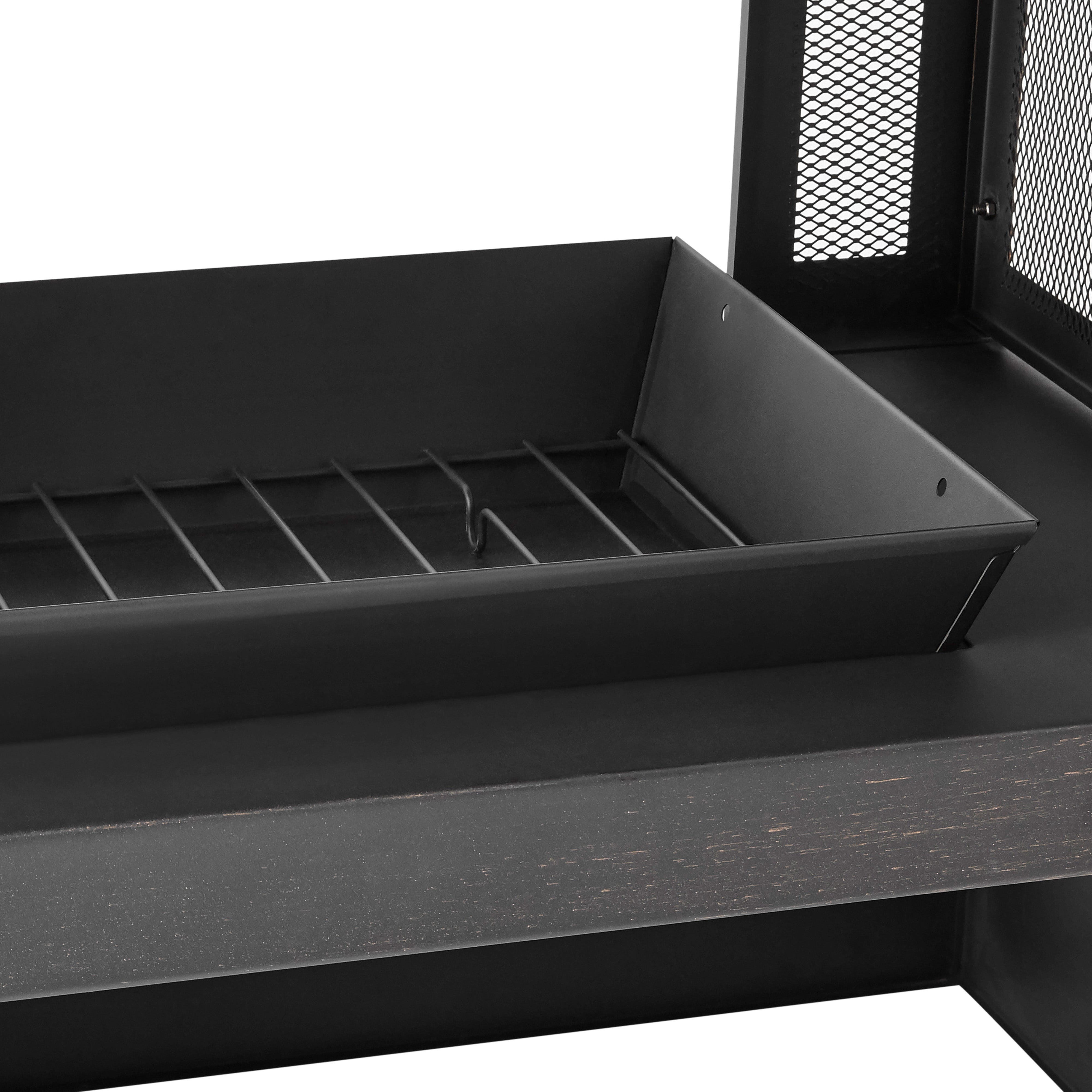 Four Seasons Courtyard Wood Burning Fireplace w/ Log Rack & Tool, Blk/Gld (Used) - VMInnovations