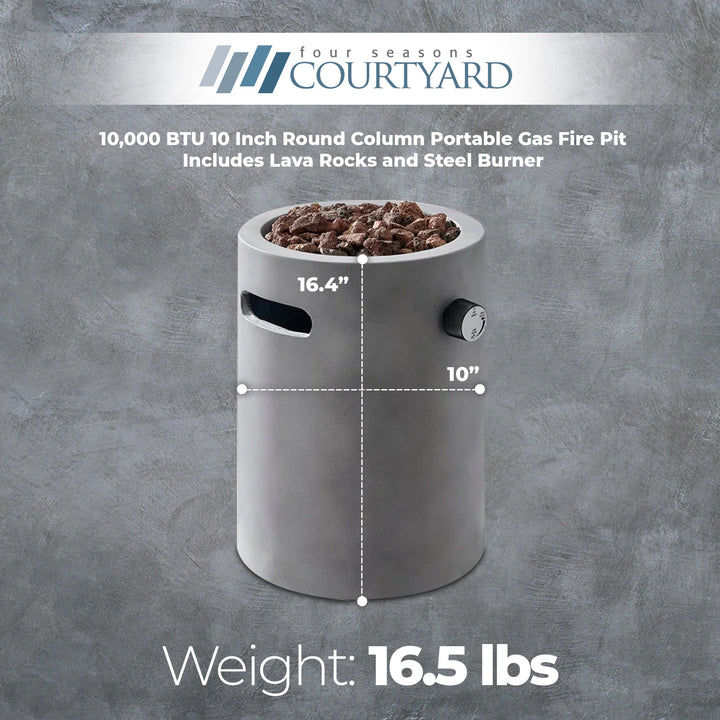Four Seasons Courtyard 10,000 BTU 10 Inch Round Column Portable Gas Fire Pit - VMInnovations