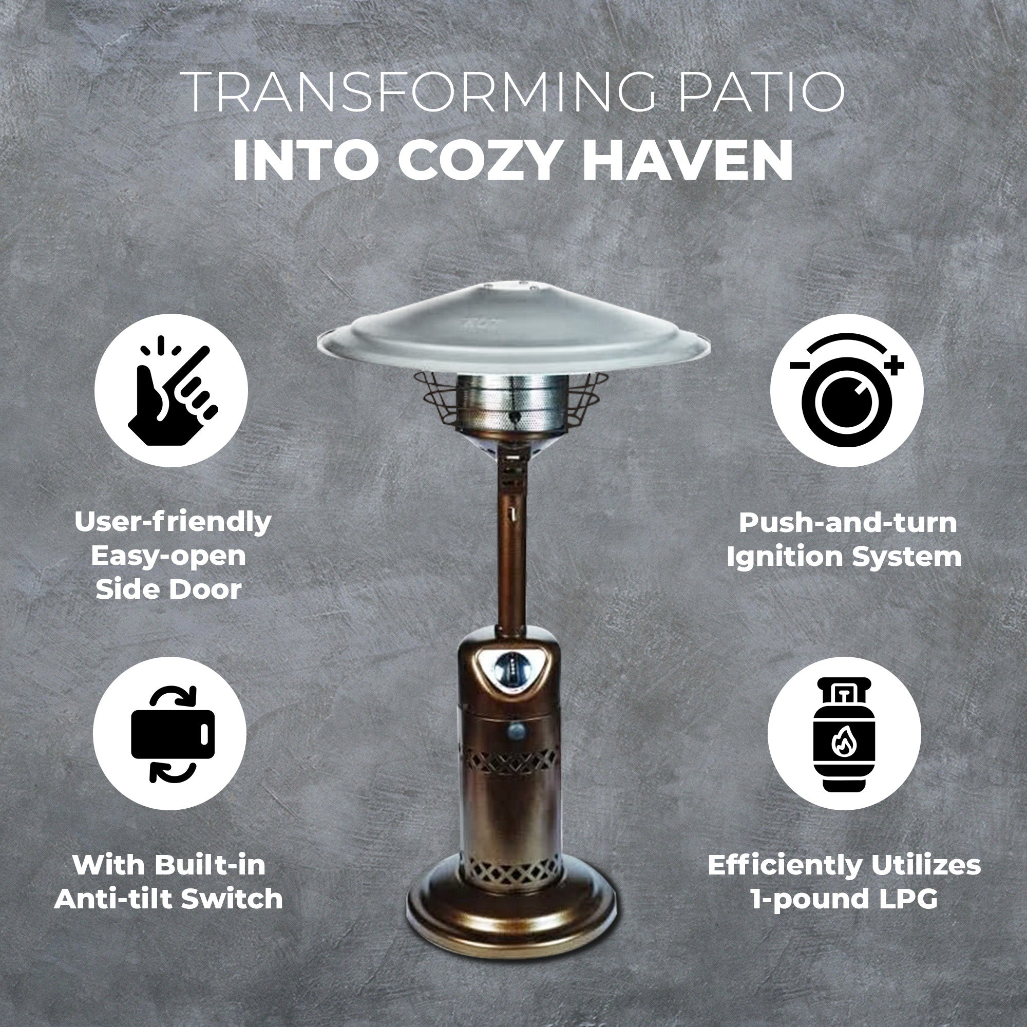 Four Seasons Courtyard 10000BTU Tabletop Gas Patio Heater Holds 1lb Propane Tank - VMInnovations