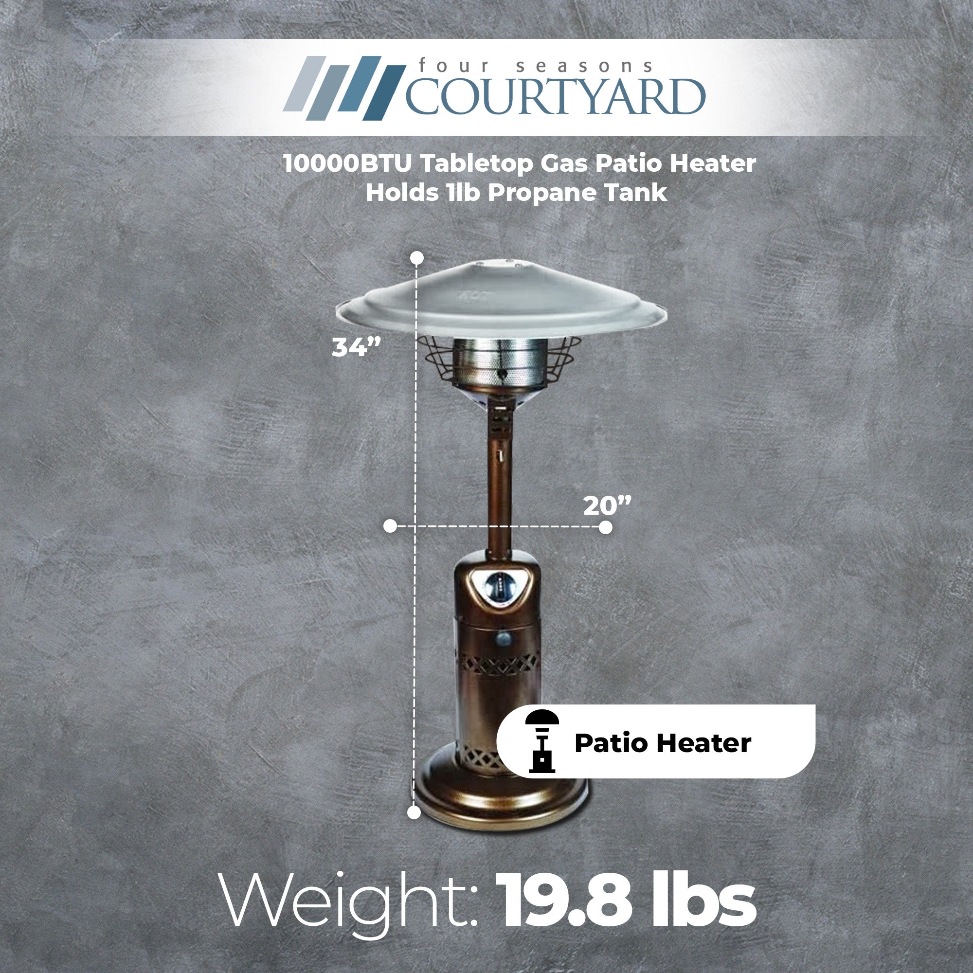 10000BTU Tabletop Gas Patio Heater Holds 1lb Propane Tank (Used) - VMInnovations
