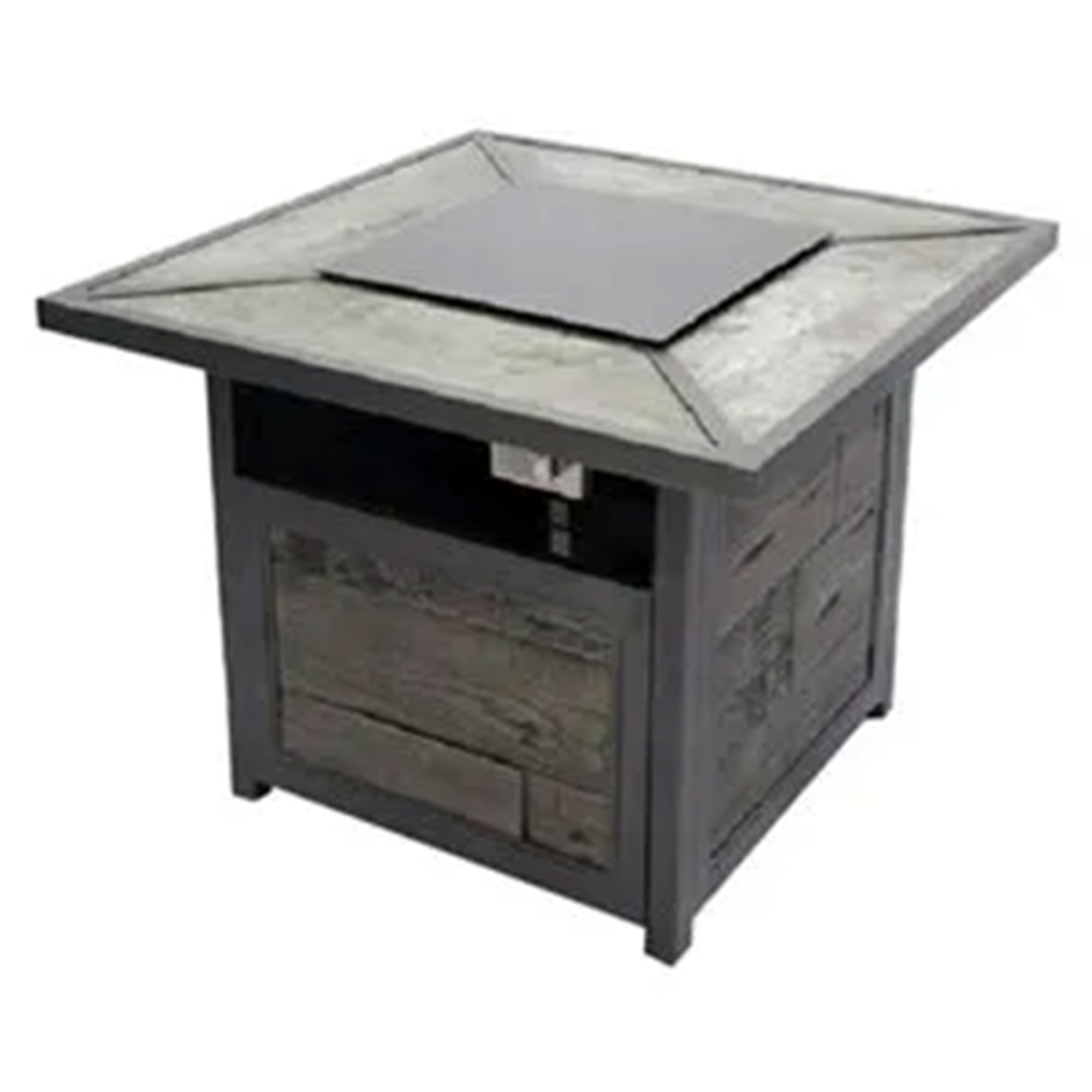 Patio Master Evanston Square Gas Fire Pit with Steel Cover & Faux Wood Tile Top - VMInnovations