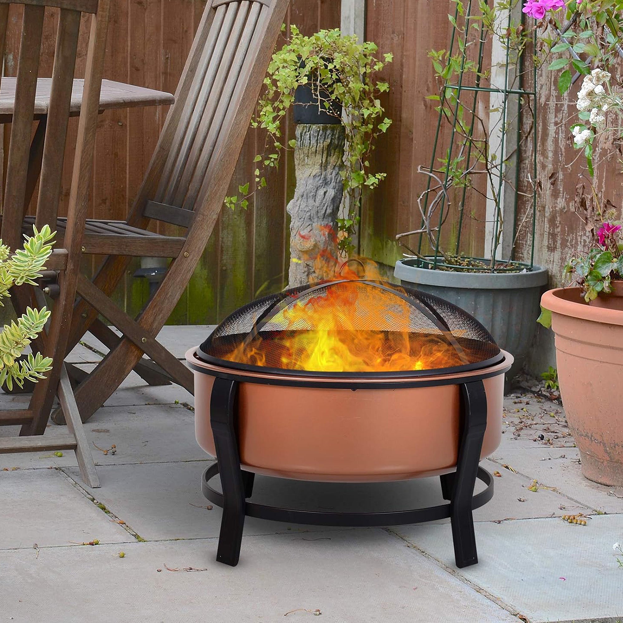 Four Seasons Courtyard 30" Copper Fire Pit w/Screen & Poker (Open Box) - VMInnovations