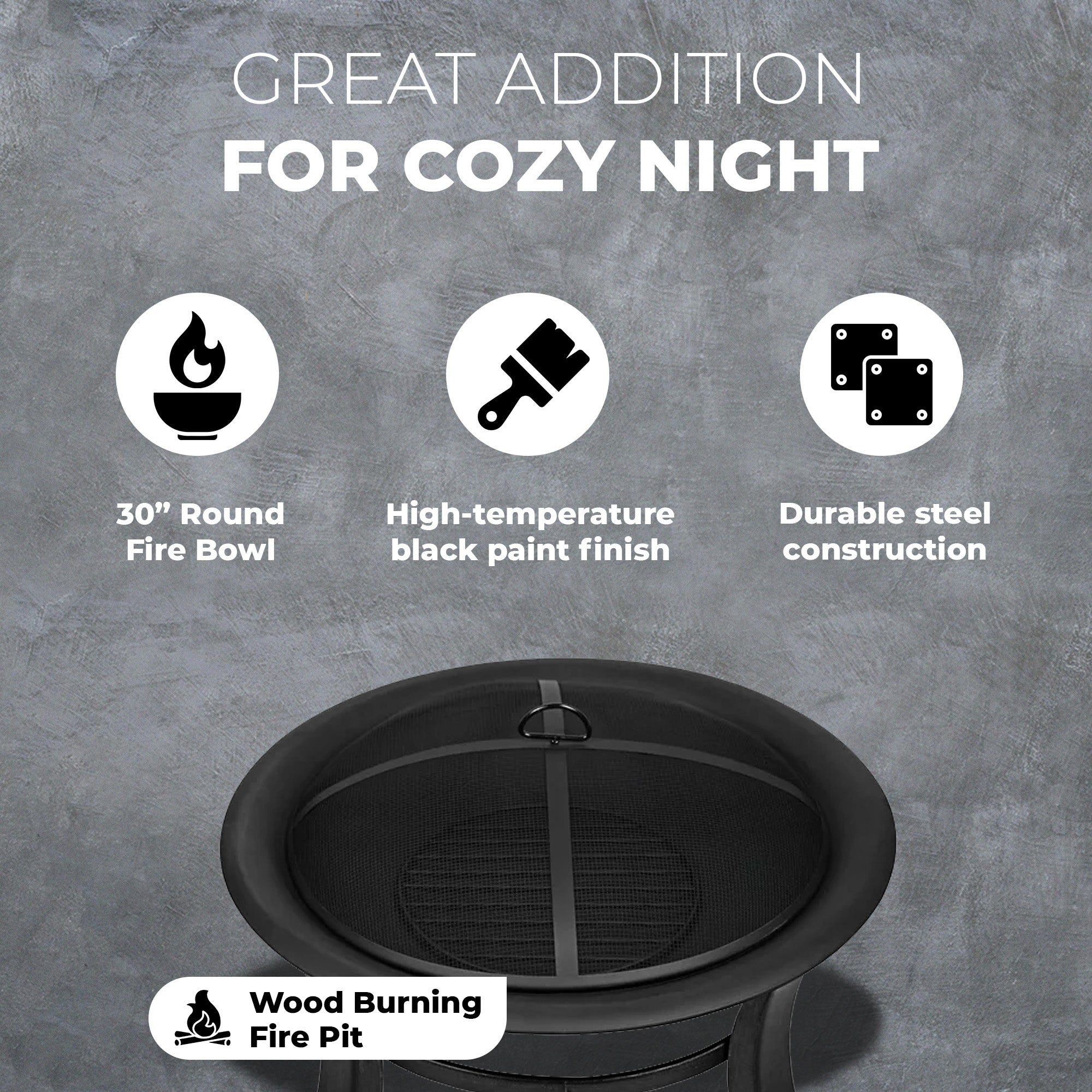 Four Seasons Courtyard 30" Outdoor Wood Burning Fire Pit with Screen (Open Box) - VMInnovations