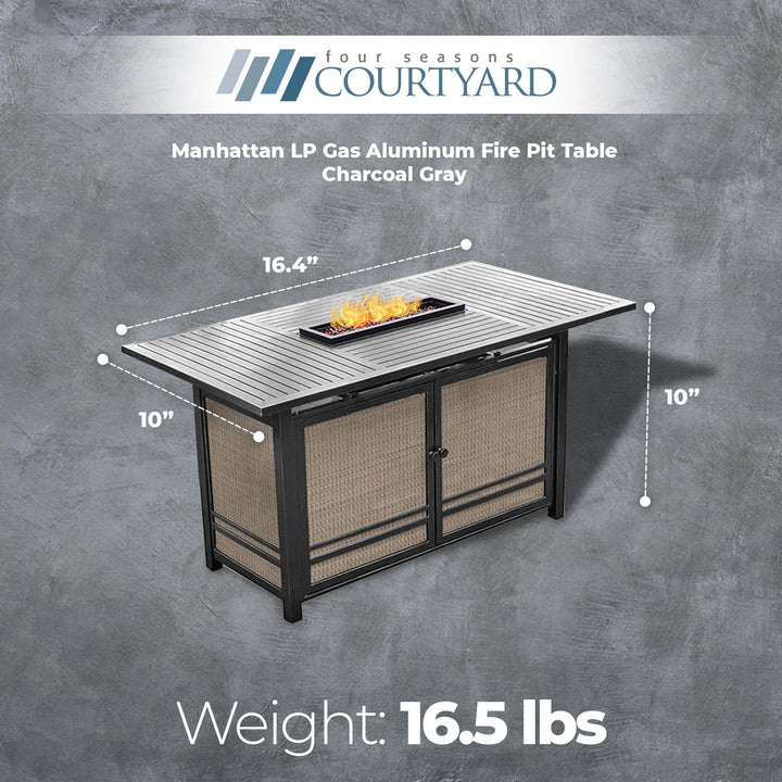 Four Seasons Courtyard Manhattan LP Gas Aluminum Fire Pit Table, Charcoal Gray - VMInnovations