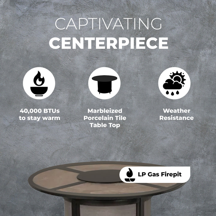 Four Seasons Courtyard Edison Park 54 Inch LP Gas Fire Pit Table, Gray Finish - VMInnovations