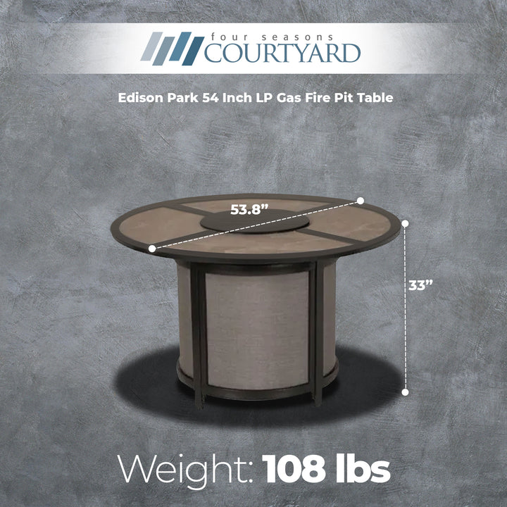 Four Seasons Courtyard Edison Park 54 Inch LP Gas Fire Pit Table, Gray Finish - VMInnovations