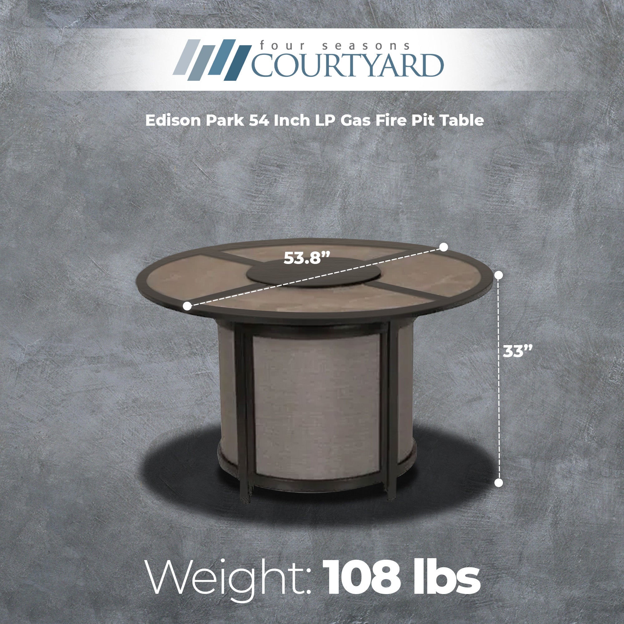 Four Seasons Courtyard Edison Park 54 Inch LP Gas Fire Pit Table, Gray Finish - VMInnovations