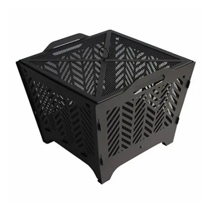 Four Seasons Courtyard Portable 19 Inch Square Steel Fire Pit with Cover, Black