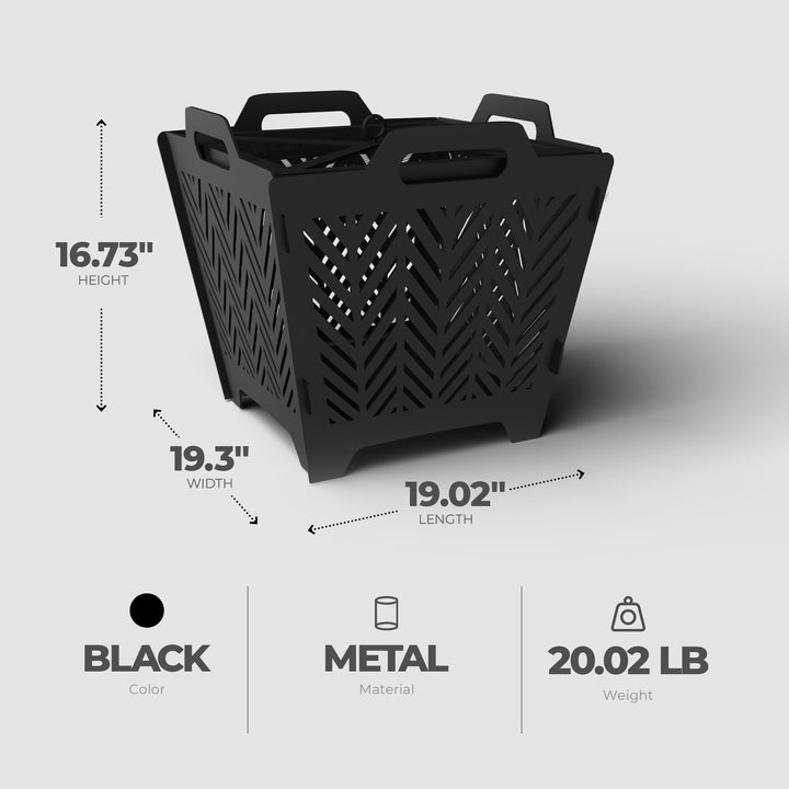 Four Seasons Courtyard Portable 19 Inch Square Steel Fire Pit with Cover, Black - VMInnovations