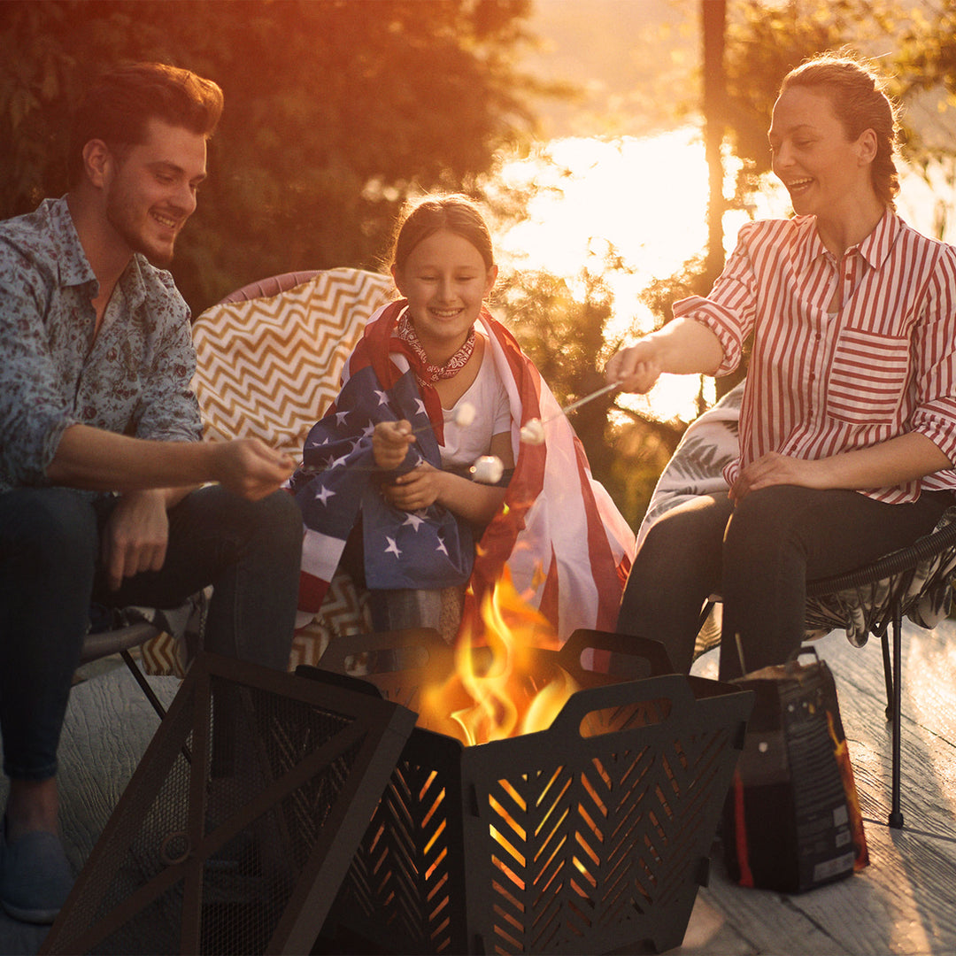 Four Seasons Courtyard Portable 19 Inch Square Steel Fire Pit with Cover, Black - VMInnovations