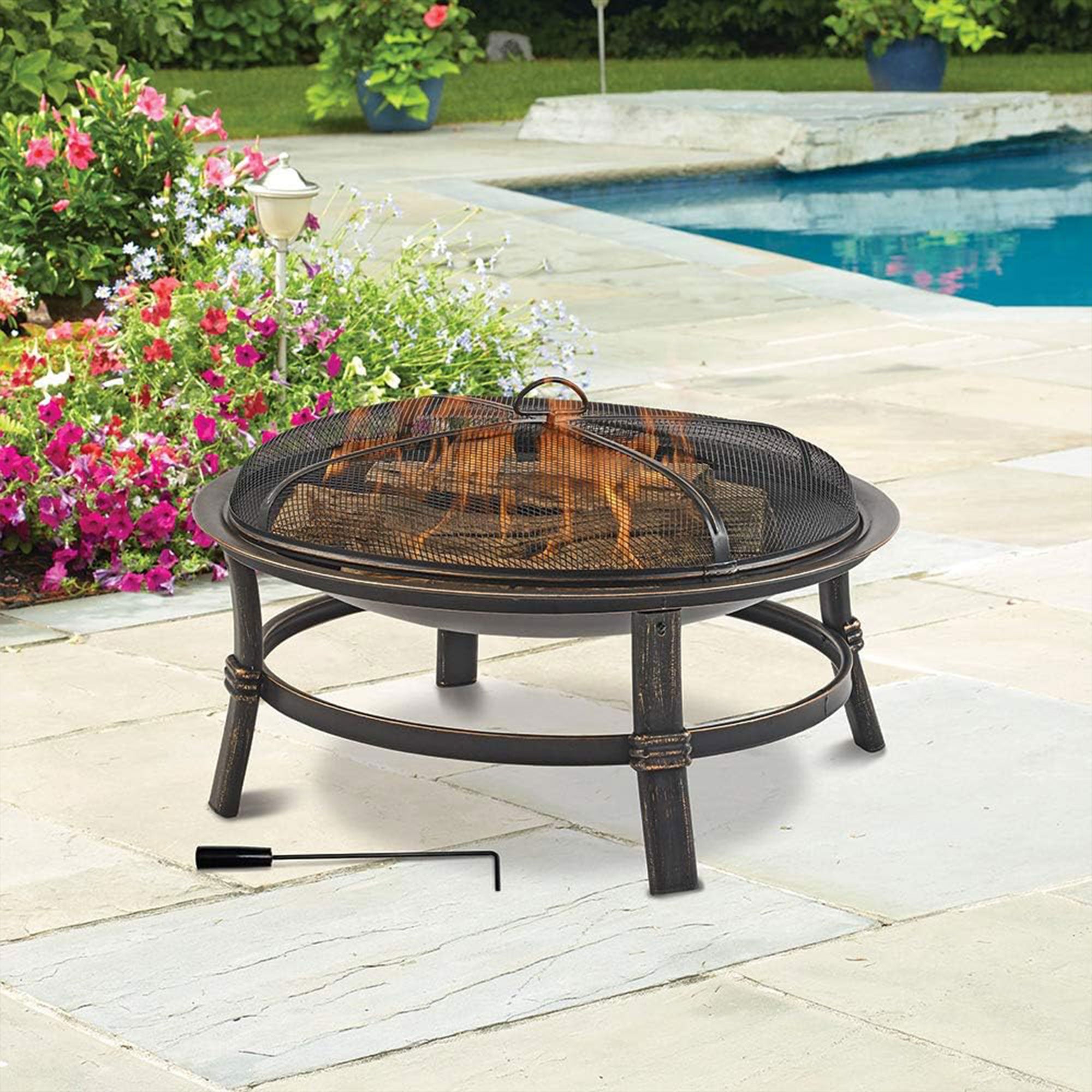 Mr. Bar-B-Q 29.3 Inch Wood Burning Fireplace with Match Light Ignition, Black - VMInnovations