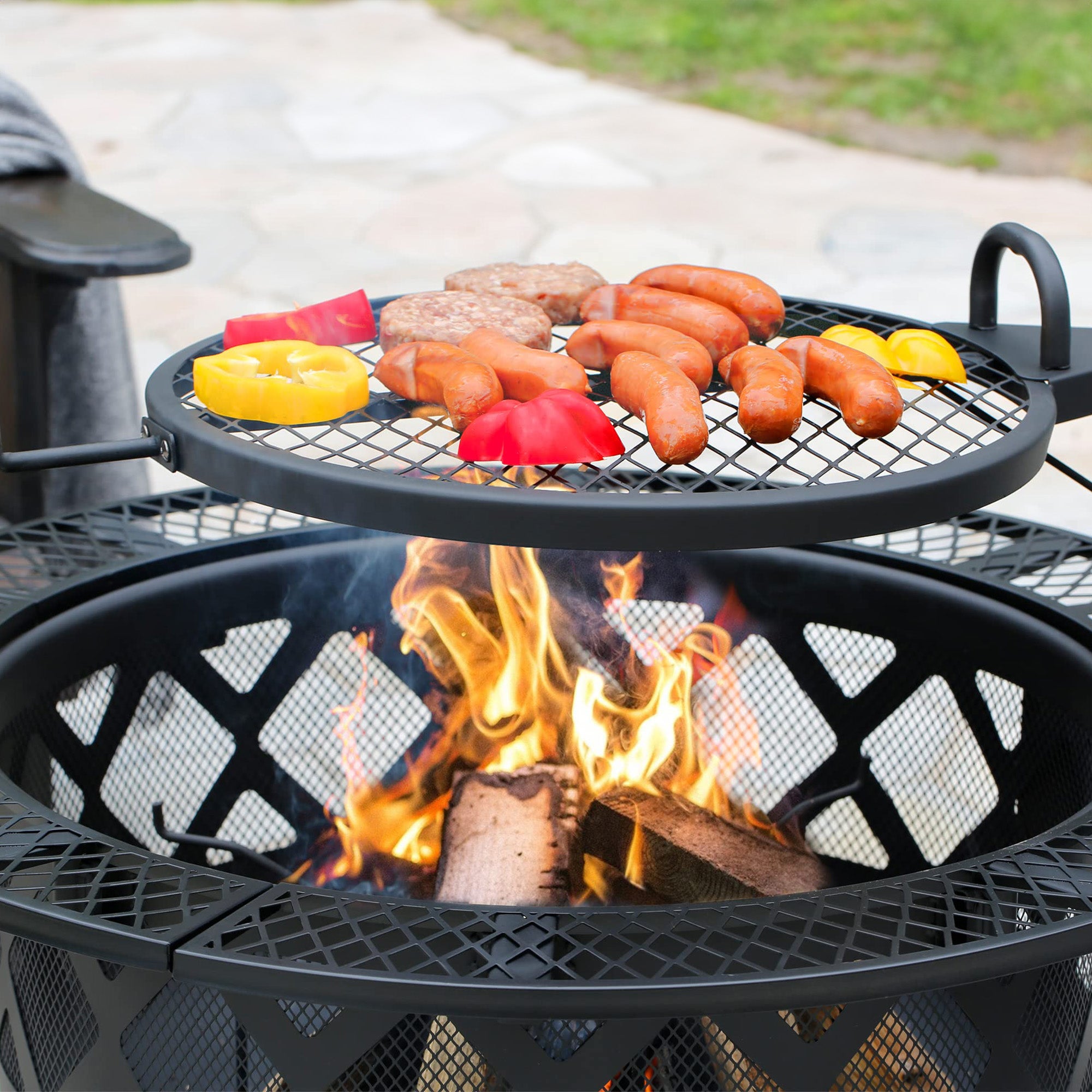Four Seasons Courtyard 47 Inch Ranch Deep Bowl Fire Pit w/Grill & Safety Ring - VMInnovations