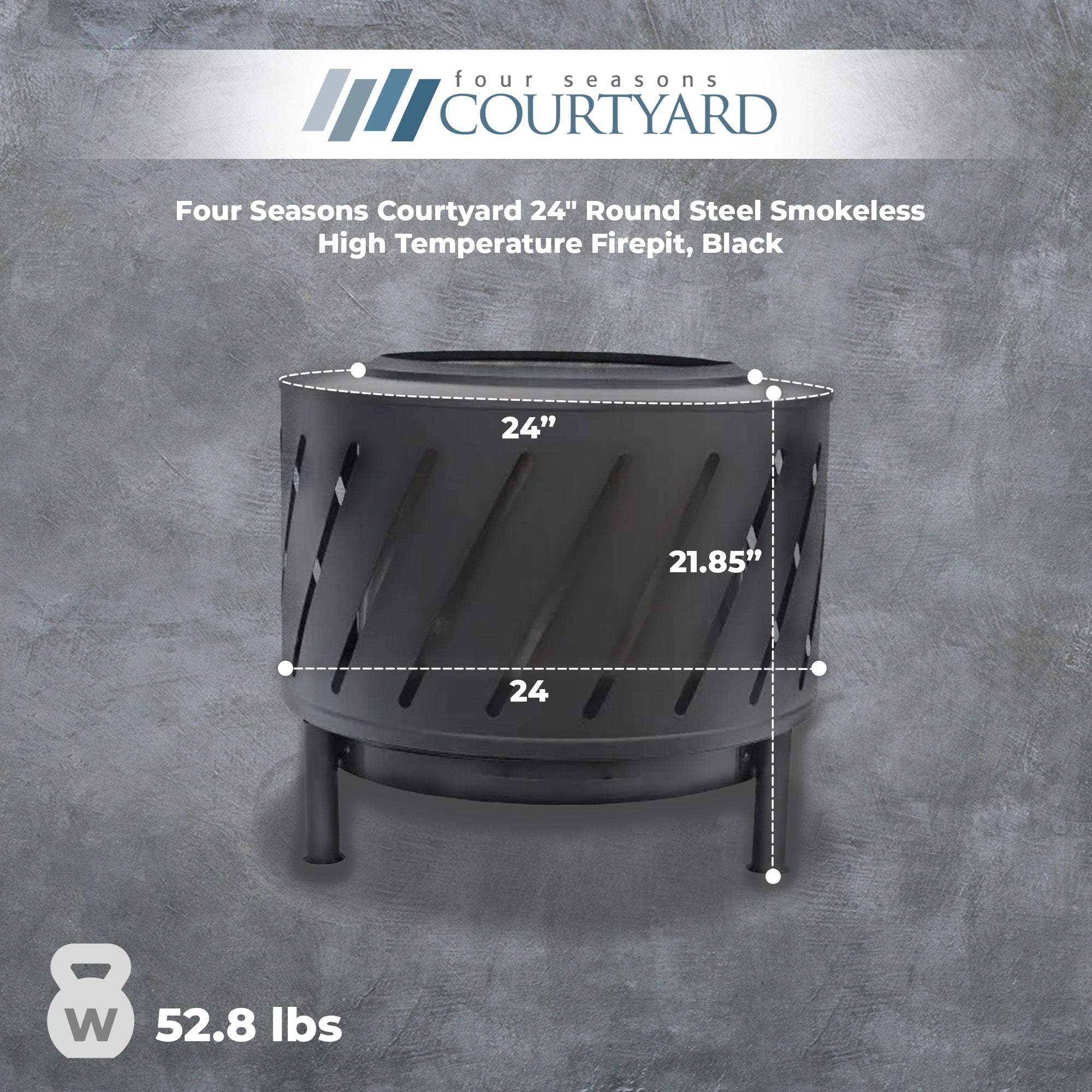 Four Seasons Courtyard 24" Round Steel Smokeless High Temperature Firepit, Black - VMInnovations