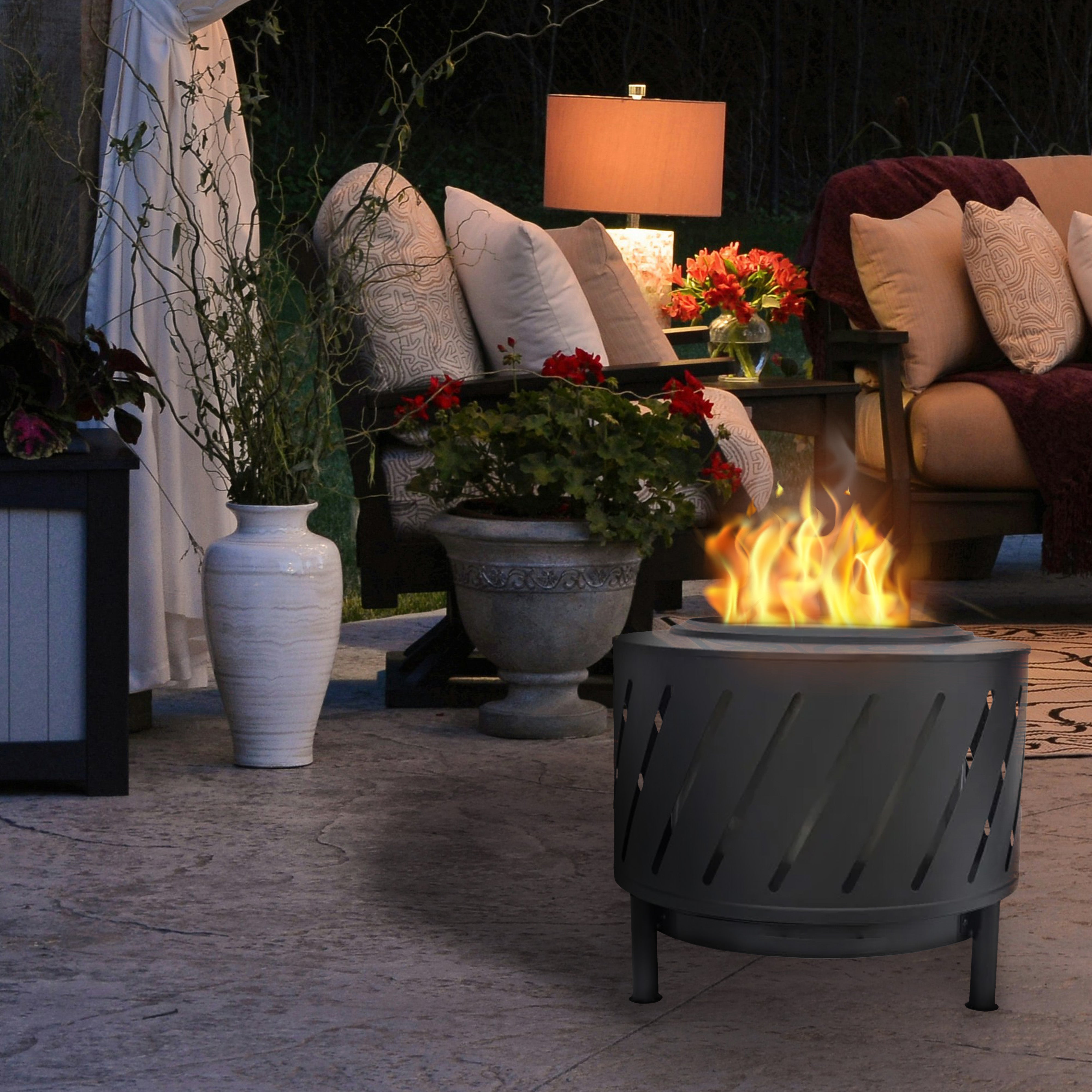 Four Seasons Courtyard 24" Round Steel High Temperature Firepit, Black(Open Box) - VMInnovations