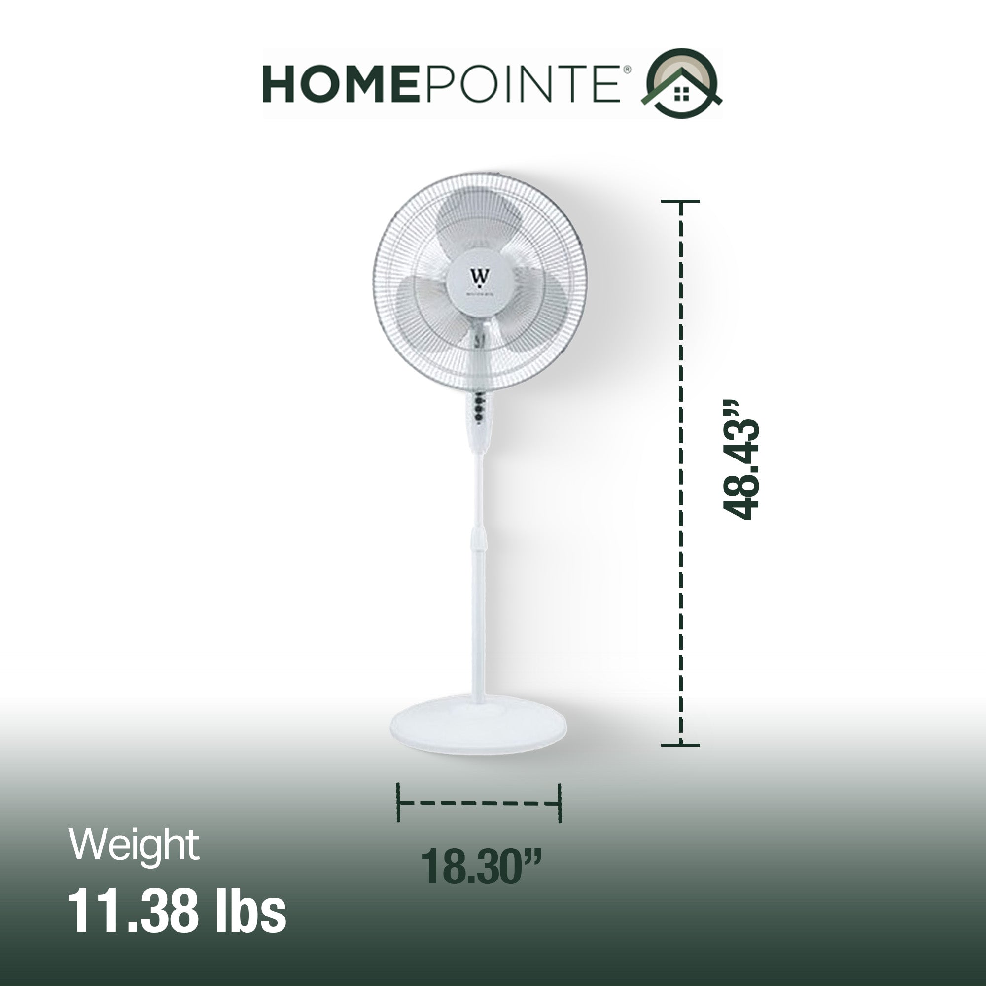 HomePointe Westpointe 16 Inch Stand Fan w/3 Speed Settings for Home and Office - VMInnovations