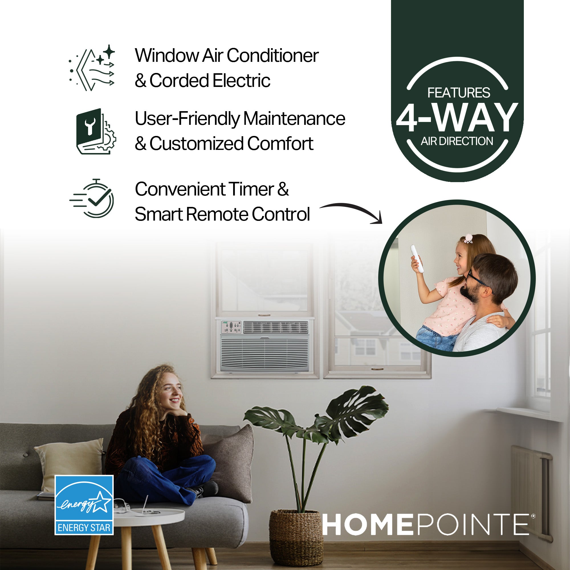 HomePointe 8,000 BTU 115 Volt Through The Wall Window Air Conditioner, White - VMInnovations