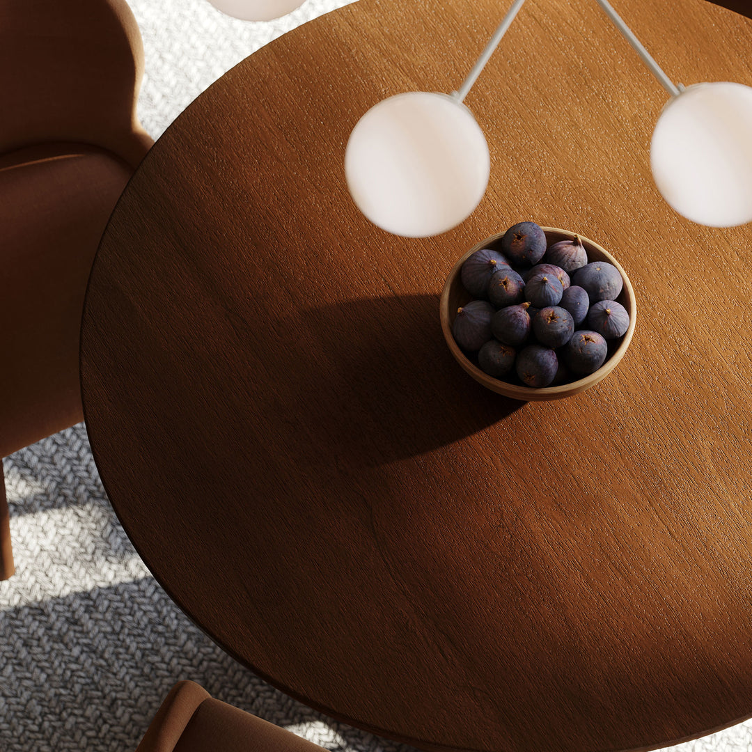 Mila Contemporary Round Wooden Dining Table in Refined Brown Finish - VMInnovations