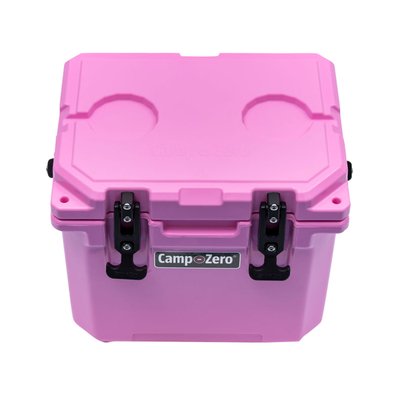 CAMP-ZERO 10 Liter 10.6 Quart Lidded Cooler with 2 Molded In Cup Holders, Pink