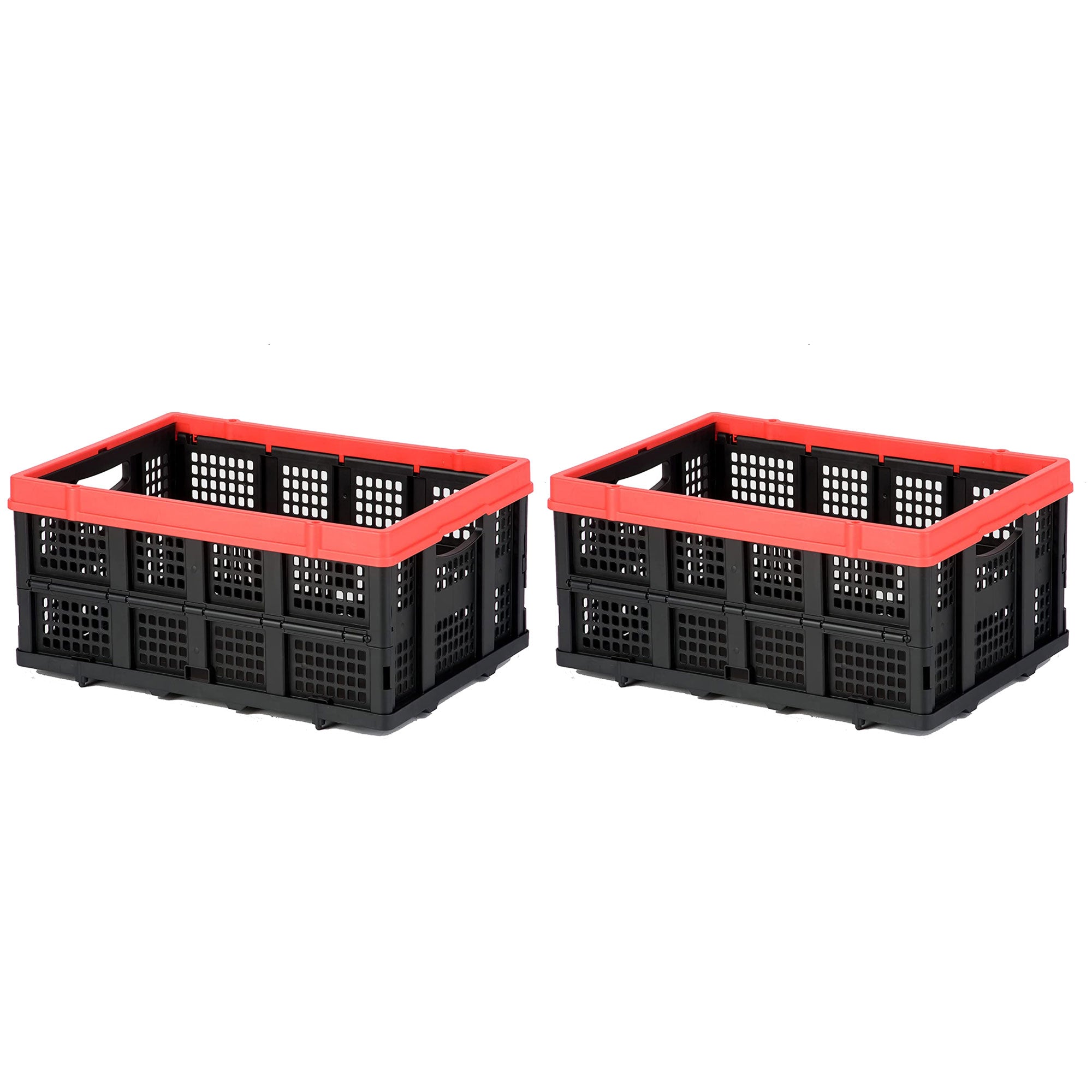 Magna Cart Tote 22" x 16" x 11" Collapsible Plastic Storage Crate, Black, 2 Pack
