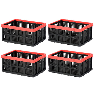 Magna Cart Tote 22" x 16" x 11" Collapsible Plastic Storage Crate, Black, 4 Pack