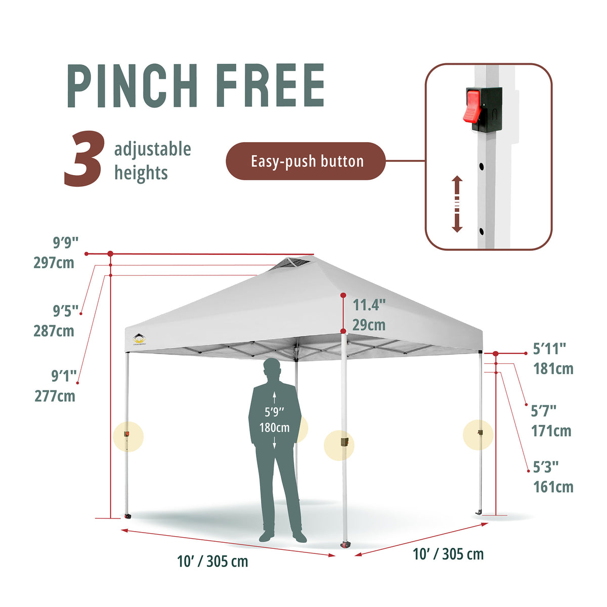 CROWN SHADES 10x10 Ft Pop Up Outdoor Canopy Tent with 1 Push Center Lock, White