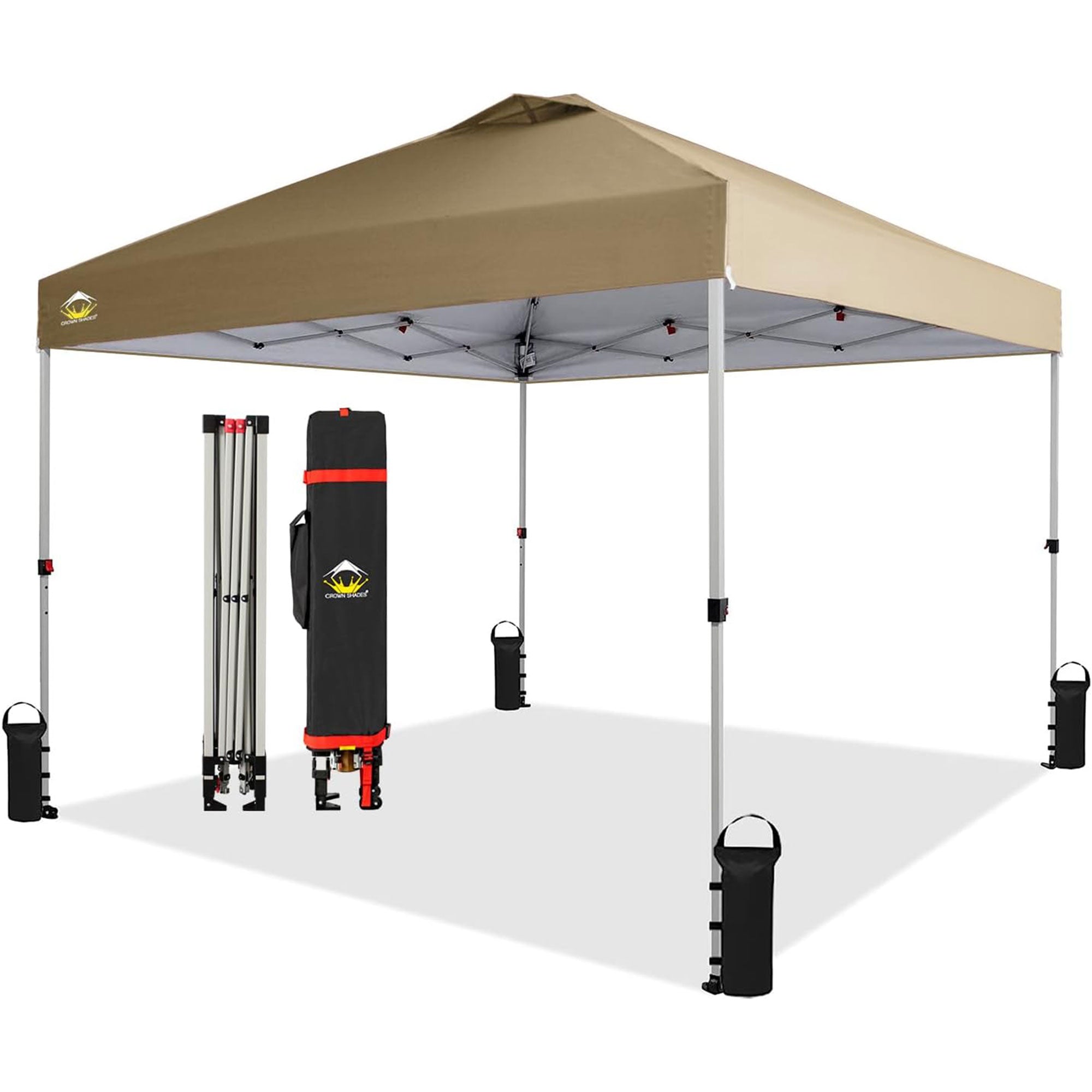 CROWN SHADES 10x10 Ft Pop Up Outdoor Canopy Tent with 1 Push Center Lock, Beige - VMInnovations